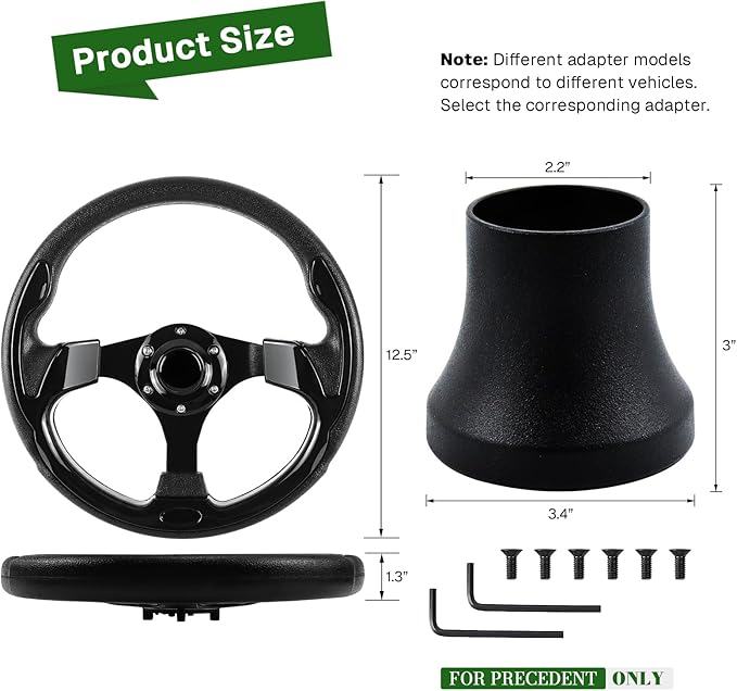 Golf Cart Steering Wheel and Golf Adapter for CLUB CAR PRECEDENT Bundle-(5156BLACK)