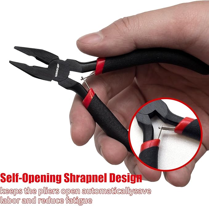 WISEUP 8-Piece Mini Pliers Set，Needle, Bent Nose, End Cutting & Linesman Pliers - Image 3