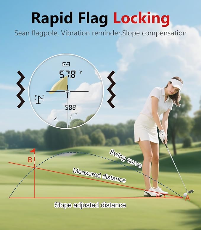 Golf Rangefinder with Slope, 1000 Yards Range Finder Golf, 6X Magnification, Flag Locking Vibration, Rechargeable Laser Range Finder
