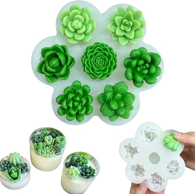 7 Pcs Succulent Fondant Molds 3D Silicone Cactus Succulents Leaves Moulds by JDHSilicone