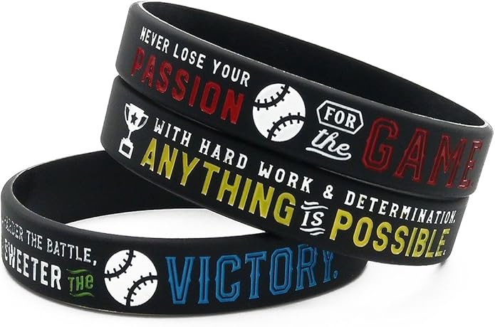 Inkstone (12-pack Baseball Motivational Silicone Bracelets - Wholesale Bulk Baseball Jewelry, Sports Gifts, Party Favors and Supplies