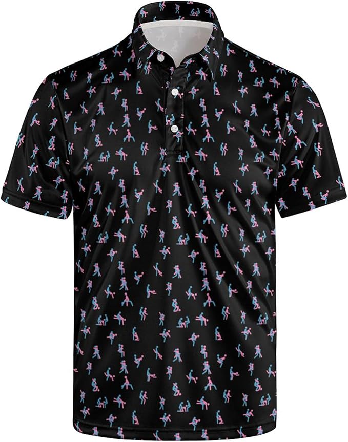 Golf Polo Shirts for Men Funny Print Short Sleeve Golf Shirts Performance Golf Polos