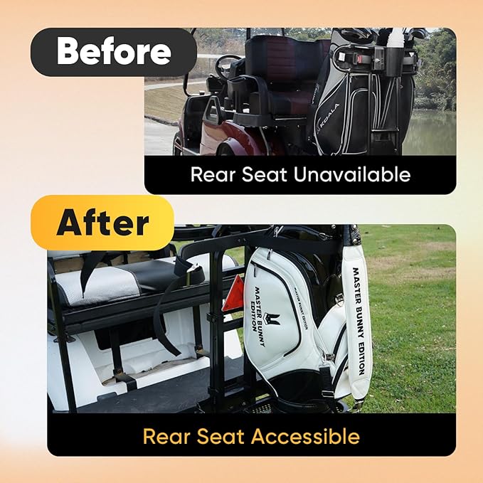 Golf Cart Bag Holder, Rear Seat Bag Rack for Golf Cart, Fits Safety Grab Bar up to 8-Inch Wide, Compatible with EZGO/Club Car/Yamaha, Foldable Design, Quick No-Drill Install