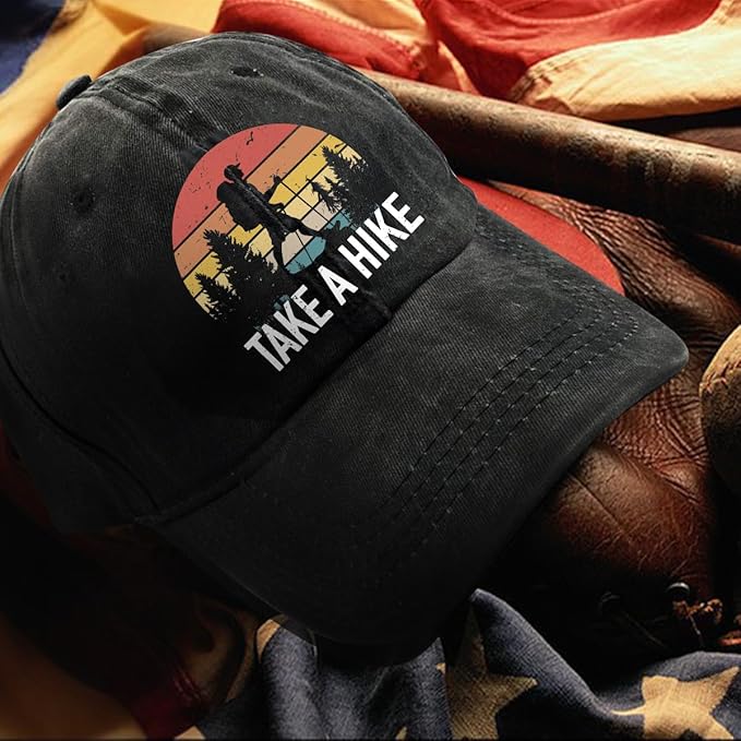 Hiking Adjustable Washed Cotton Baseball Cap, Funny Retro Trucker Hat Gift for Men Women Dad Mom Hiking Lover