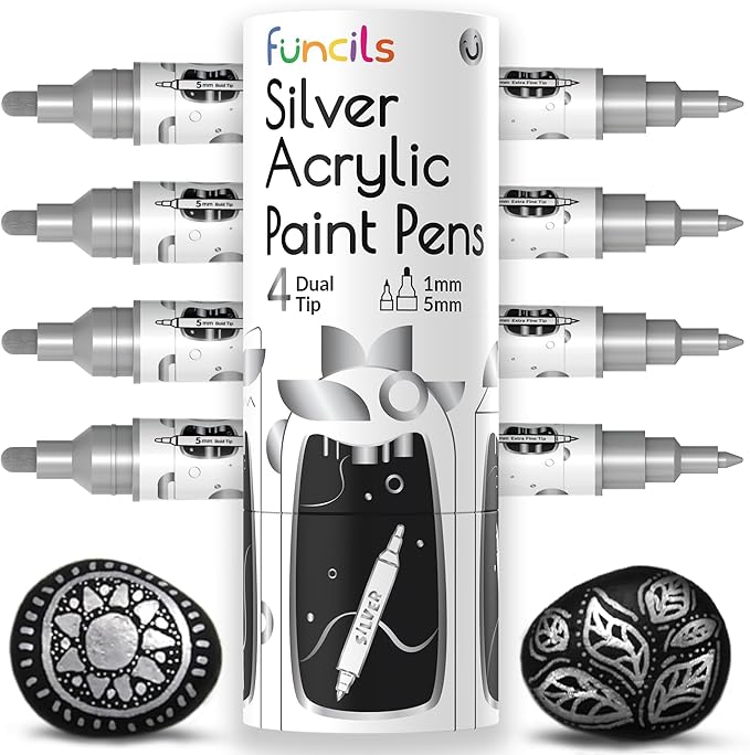 4 Acrylic Metallic Silver Paint Pen by Funcils