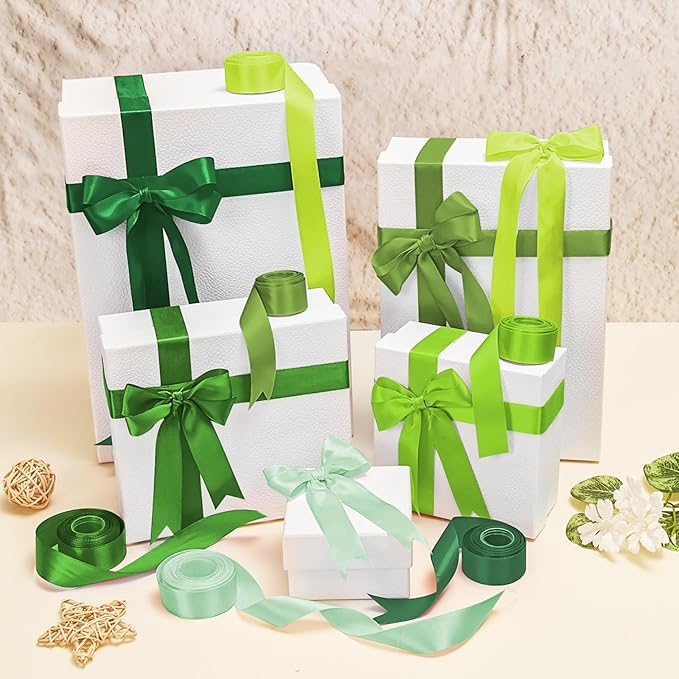 1-1/2 Inch Green Satin Ribbons for Crafts, 6 Rolls Single-Faced Green Assorted - Image 8