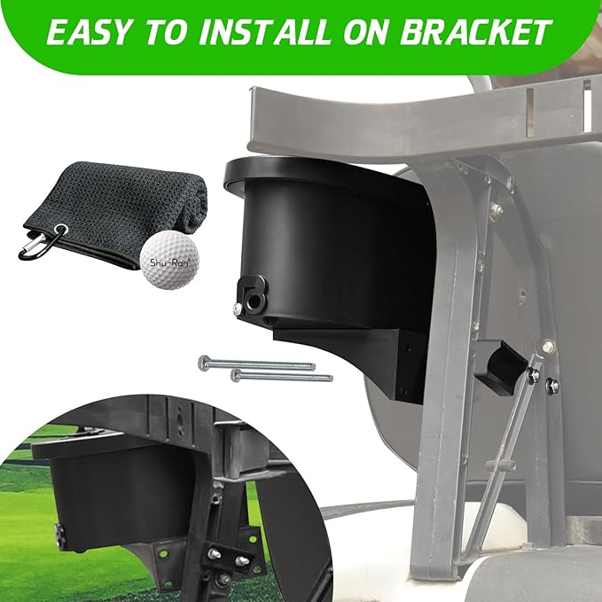 No-Drill Golf Cart Ball & Club Cleaner, Clamp-On Golf Club Head and Ball Washer Golf Cleaner with Golf Towel, Universal Fit for EZGO, Club Car, Yamaha, Advanced EV, Star EV