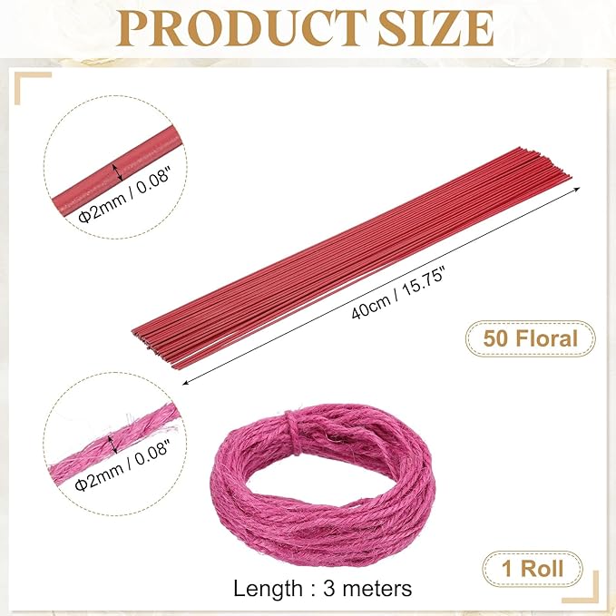 uxcell 50Pcs 2 Gauge Floral Wire, 15.75" Length Flower Stem Wires - Image 2