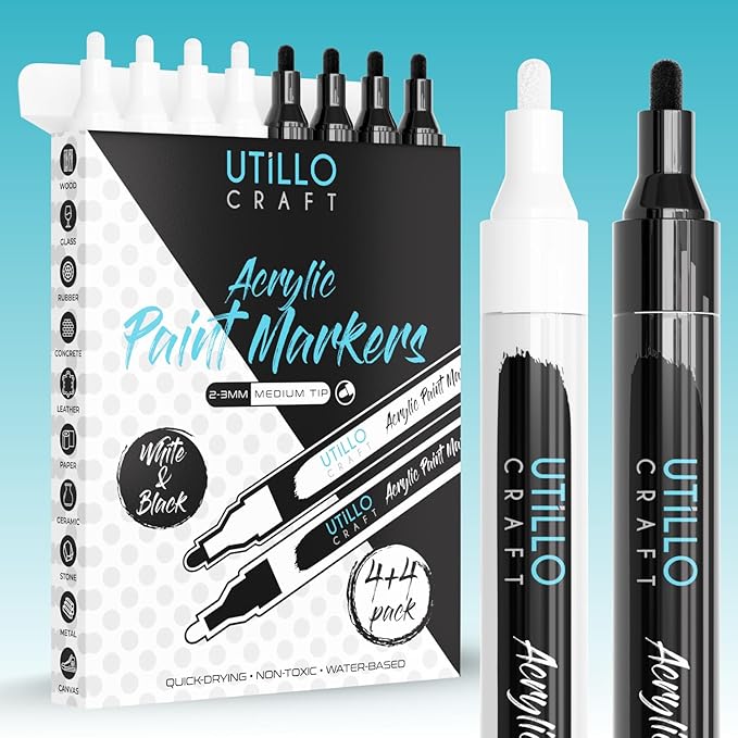 Utillo Craft White+Black Paint Pen Medium Tip Made in Japan | Bold Color+100% by UtilloCraft