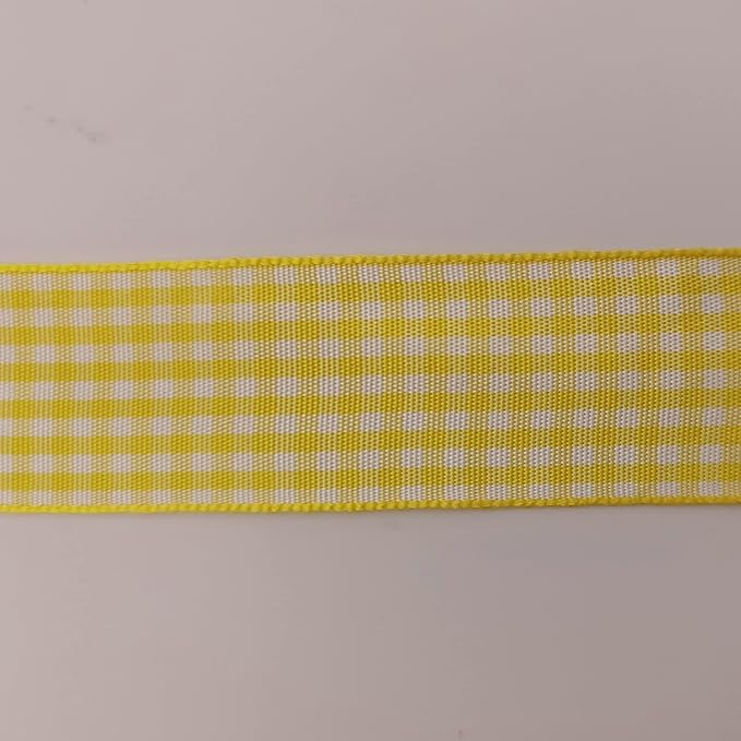 Yellow and White Gingham Ribbon Christmas Ribbon 25 Yards Each Roll 100% - Image 9