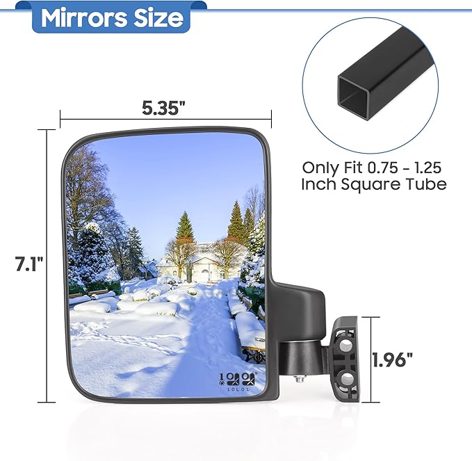 Golf Cart Side Mirrors, No Drilling 180 Degree Rotation & Foldable-HD Shatterproof Glass Mirrors for Golf Cart Club Car EZGO and Other (Multiple Size Clips) (New for 2026)