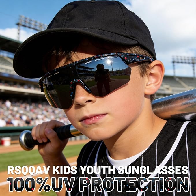 Youth Sports Sunglasses for Boys Girls Age 3-10, Lightweight Frame Kids Baseball Softball Cycling Sunglasses