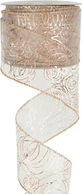 MEEDEE Floral Rose Wired 2.5 Inch Rose Gold Organza Sheer Ribbon, Wedding by MEEDEE