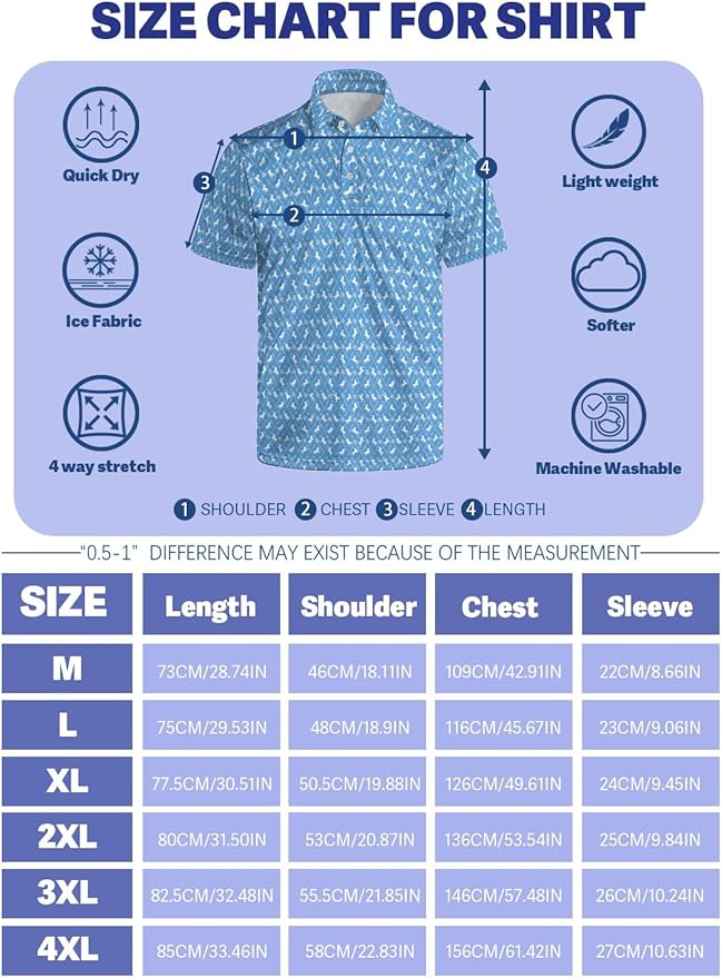 HUURAY Funny Golf Polos for Men Funny Print Short Sleeve Shirts Quick Dry Polo Shirts Hawaiian Shirt Performance Golf Outfits