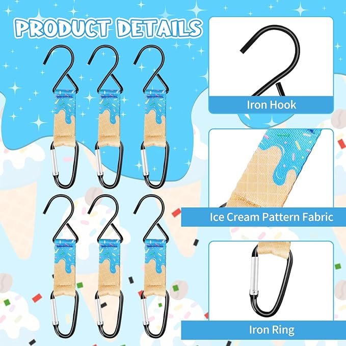 Eyourlife Dugout Organizer Fence Hook Baseball Softball Gift for Bag Backpack Glove Helmet Drinking Bottle Hanging with Name Luggage Tag Charms Team Gift for Coach Mom 6set Blue ice Cream drip 1 Hook