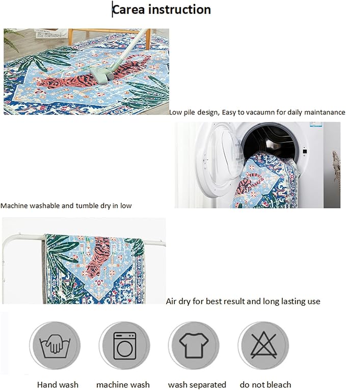 Oriental Tropical Kitchen Runner Rug 2x5 Washable, Thin Stain Resistant Blue - Image 5