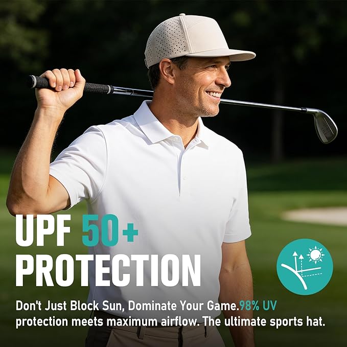 AOPREL Flat Brim Baseball Cap for Men Adjustable Water-Resistant Performance Hat with Breathable Laser Perforated