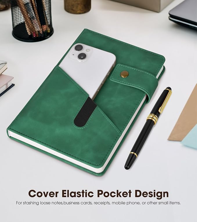 Green A5 Lined Leather Journal Notebook - Image 3