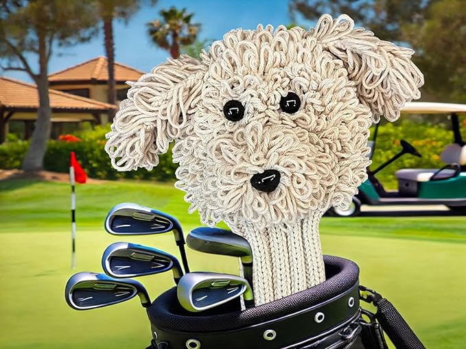 Funny Golf Headcover, Handmade Crochet Finished Goldendoodle Golden Doodle Animals Plush Driver Headcover