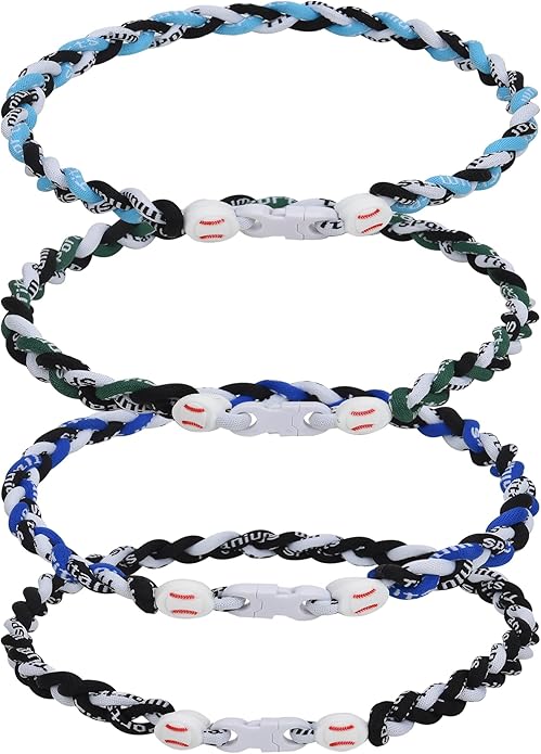 4 Pieces Baseball Necklaces for Boys,Three Braided Rope Tornado Sports Titanium Necklaces,Christmas Gifts Baseball Accessories Drip