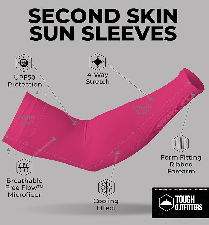 Tough Outdoors UV Arm Sleeves for Men Women - Sun Protection Sleeves - Compression Golf Baseball Cooling Tattoo Arm Sleeve