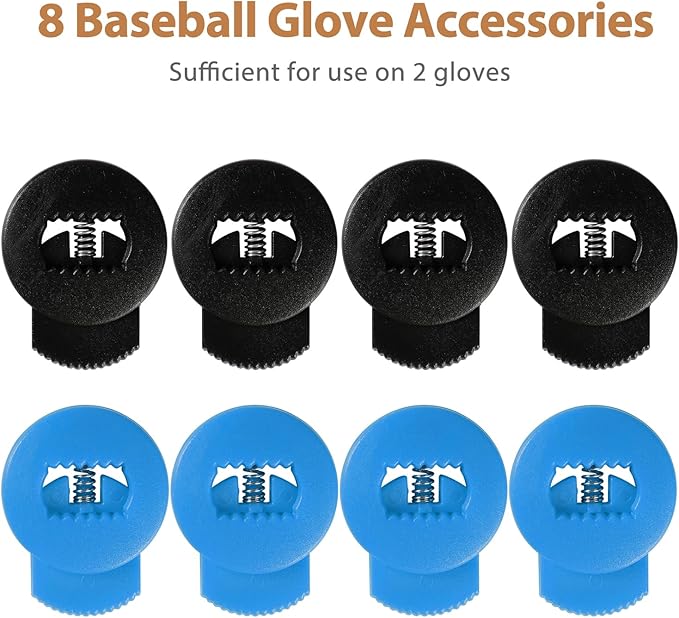 Glove Locks, 8-Pack Baseball/Softball Glove Lace Locks – Vibrant Colors, No Retie Knots, Spring-Lock Tech, Durable Design.