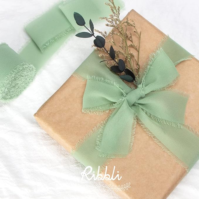 Ribbli Sage Green Chiffon Ribbon - Image 4