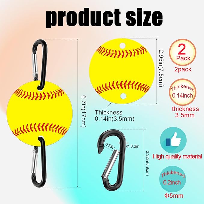 2 Pack Softball Bag Fence Hooks – Thick Fence Clips with Writable Acrylic Plates – Dugout Organizer for Softball Gear, Backpacks, Helmets, Bottles, Great Gift for Players & Friends