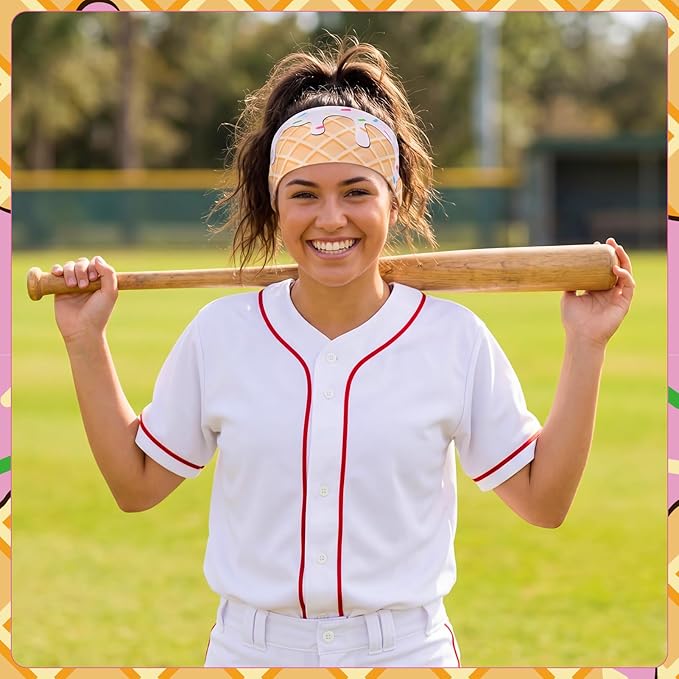Ice Cream Baseball Headbands Sports Elastic Sweatbands Workout Hairbands for Youth Teen Adult Football Basketball Gym Party Favors