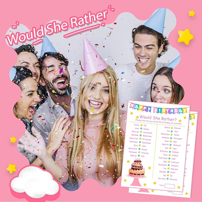 Birthday Girl Party Game-Would She Rather-20 Birthday Game Card Set- Girl - Image 5