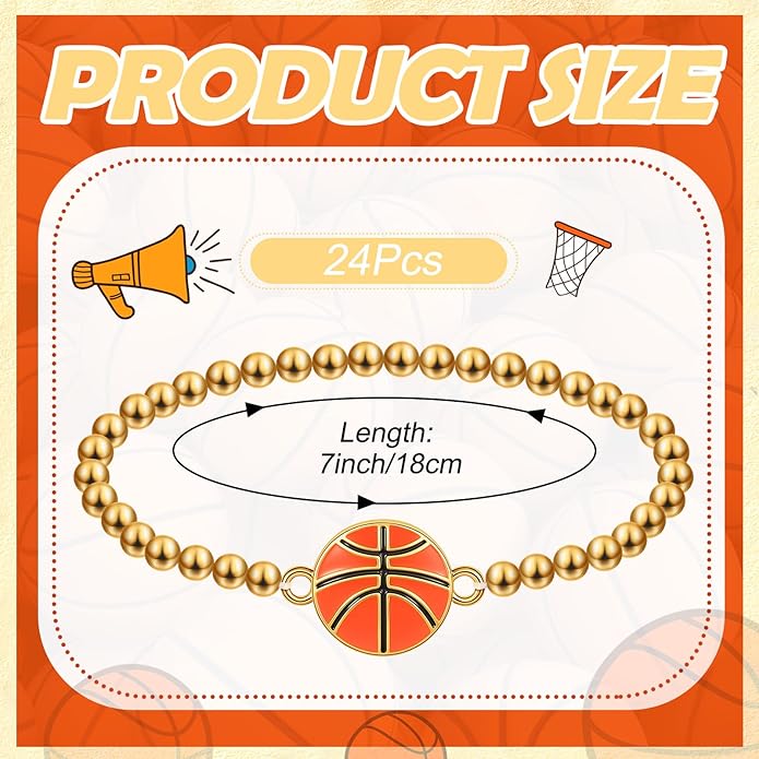 Tondiamo 24 Pcs Cheer Baseball Softball Soccer Basketball Football Tennis Bracelets Gifts Bulk Beaded Stretch Bracelets Charm Gifts Sport Jewelry Party Favors Supplies