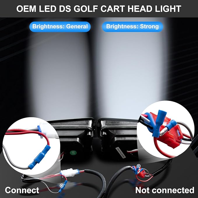 LED Headlight Kit for Club Car DS with Adapter, Factory Style Golf Cart Headlight for 1993-Up 12 Volt Club Car DS, Replace OEM 101988002 101988001