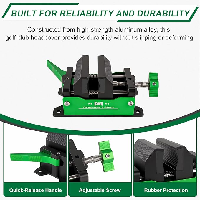 Golf Club Regripping Kit, Aluminum Vise Clamp with Quick Release, Rubber Holder for Irons and Drivers, Home Workshop Shaft Vice Grip Removal Tool