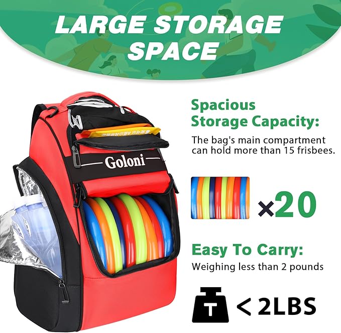 Disc Golf Bag Holds 23+ Discs,Durable Disc Golf Backpack with cooler compartment,Large Capacity Frisbee Bags