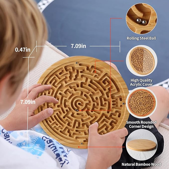 Round Wooden Labyrinth Board Game - Image 3