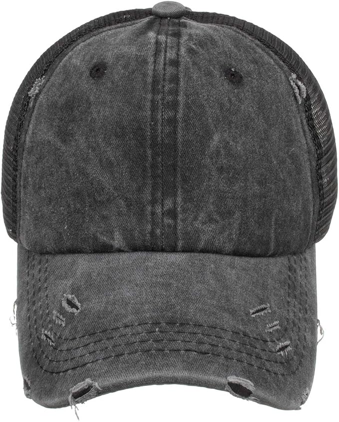 Criss Cross Hat Washed Distressed Baseball Cap Ponytail Hat High Messy Bun Ponycap for Women