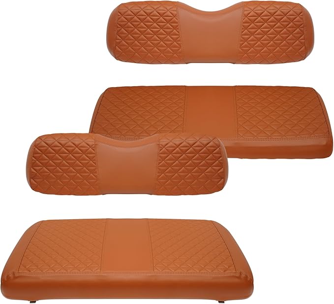 XUANYUDG0769 Golf Cart Front and Rear Seat Covers for EZGO TXT/RXV Club Car DS/Precedent Yamaha G29, Vinyl Leather Made/Adjustable Straps and Retractable Buckle/No Stapler Required,4PCS