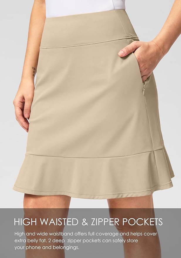 Viodia 20" Knee Length Skorts Skirts for Women with Pockets High Waisted Athletic Tennis Golf Skort for Casual Summer