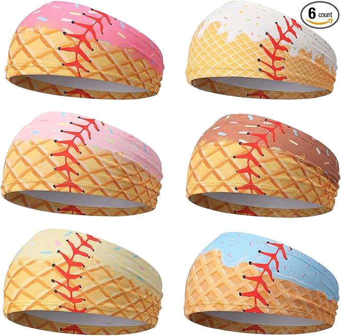 Shyyween 6 Pcs Baseball Headband Elastic Polyester Sweatband for Baseball Basketball Football Golf Headscarf Stuff Women Men Accessory Team Gift