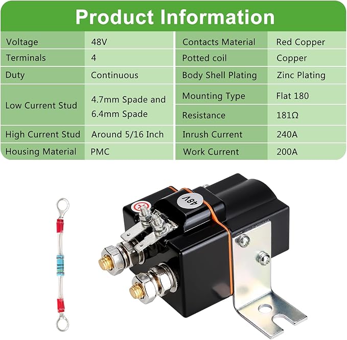 10L0L 48V Golf Cart Albright Solenoid and Resistor Assembly Compatible with Club Car DS 1995-up & Precedent 2004-08 Golf Cart Part Replaces OEM# 101908701 102774701 1014947