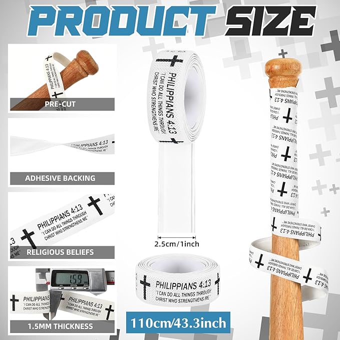 Pushglossy Christian Baseball Bat Grip Tapes 1.5mm Faith Cross Bat Grip Tape, Precut Full Adhesive Baseball Wrist Tape Scripture Design Non-Slip Religious Baseballs Grips Tapes
