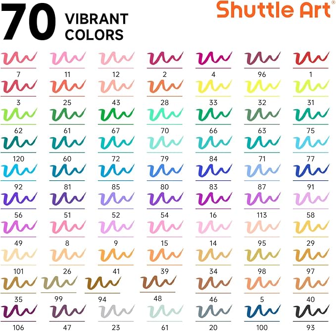 Shuttle Art Dual Tip Brush Pens, 70 Colors, Fine and Brush Dual Tip Markers Set - Image 3