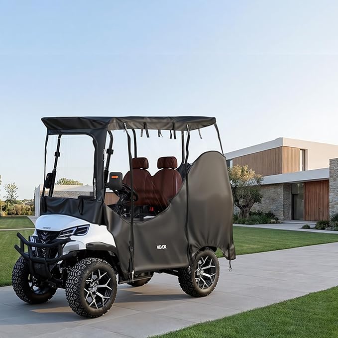 VEVOR Golf Cart Cover, Visible Full-Enclosure 2&2+2 Passenger Golf Cart, 600D Waterproof Oxford Fabric Club Car Cover Fits Most Carts Club Car, Yamaha, EZGO, Honda, PVC Coating & Windproof Hook Design