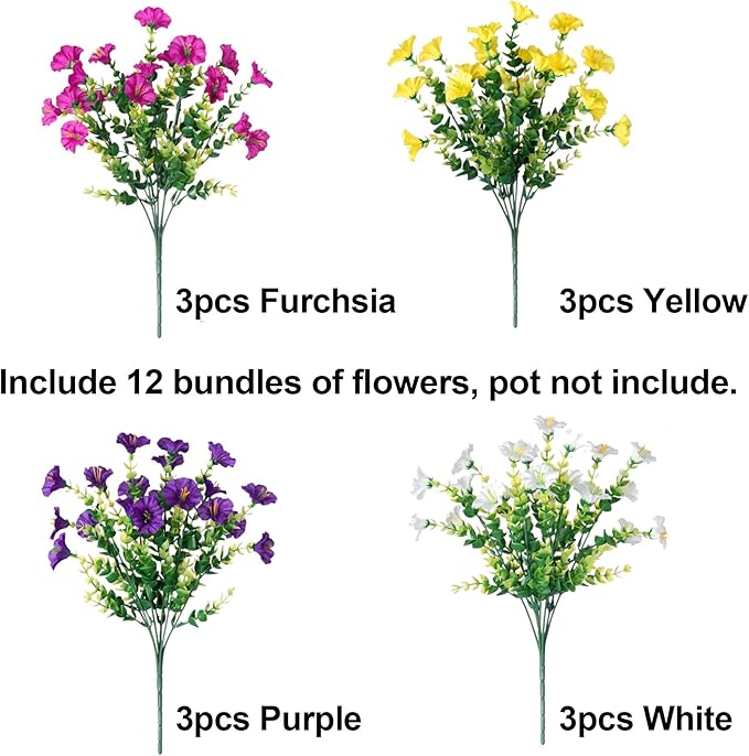 Artificial Flowers Fake Plants for Outdoors Decoration, 12 Bundles Silk Morning - Image 5