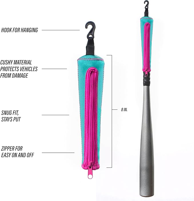 Handle Cover - Baseball Bat Cover Sleeve Protects Vehicle & Bat Grip - Batting Gloves & Helmet Companion with Zippered Hook - Softball Accessory