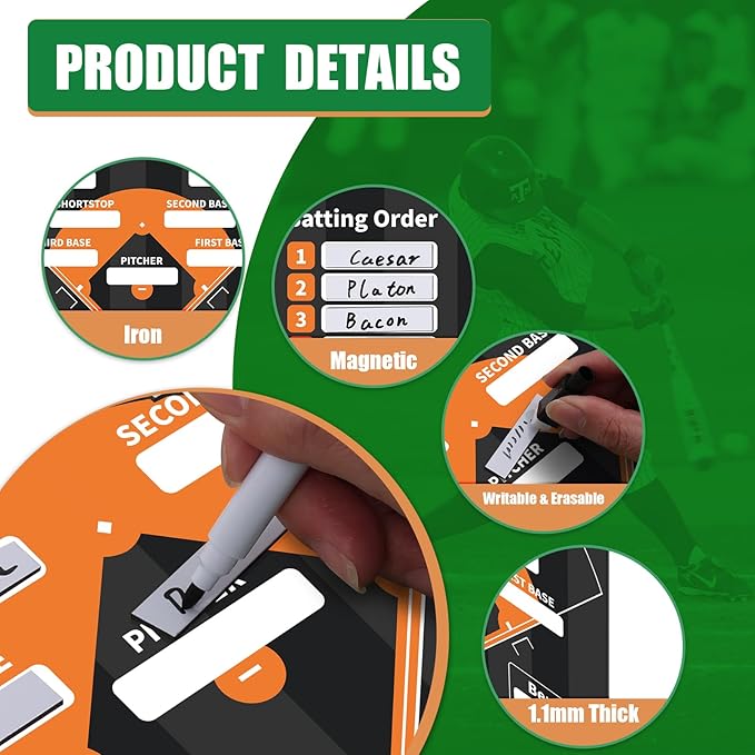 AOLEBA Baseball Lineup Board for Dugout,Dry Erase Magnetic Metal Baseball Clipboard for Coaches