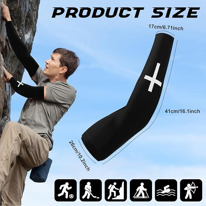 Shyyween 4 Pairs Faith Cross Arm Sleeve for Adult Men Religious Compression Arm Sleeves for Basketball Baseball Football