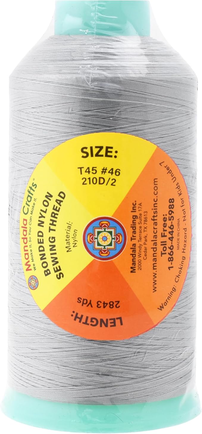 Mandala Crafts Bonded Nylon Thread Silver Heavy Duty Sewing Threads - Image 3