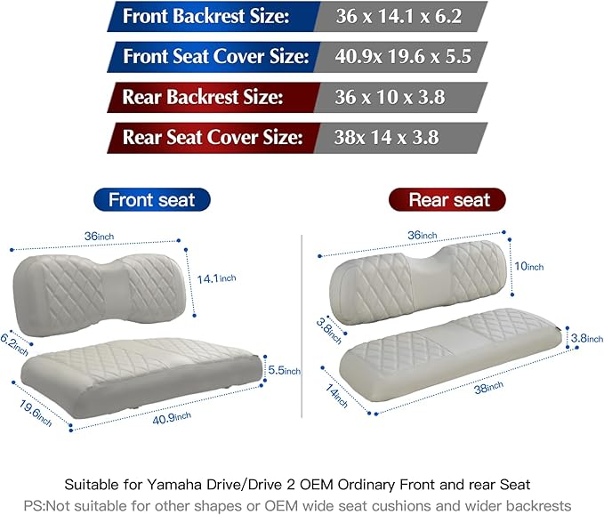 NOKINS 4PCS Golf Cart Diamond Seat Covers Kit,Front and Rear Seat Covers for Club Car Precedent/EZGO TXT/Yamaha Original Regular Seat Cushion (Oysters Grey, Fit Yamaha Drive/Drive 2)