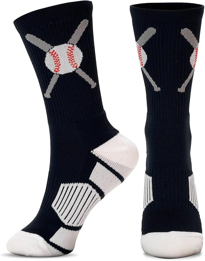 ChalkTalkSPORTS Baseball Socks - Performance Socks for Baseball Players - Crossed Bats - Youth and Adult Sizes